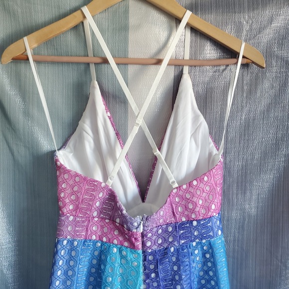 Ombre Rainbow Mesh Halter Jumpsuit Wide Leg Pride Festival Rave Faire - Picture 7 of 9